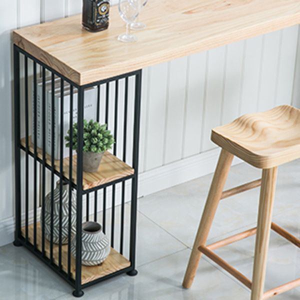 Solid Wood Bistro Table Metal Base Rectangle Bar Height Pub Table with Shelves