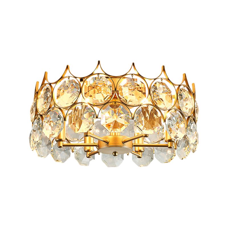 Crystal Gold Semi Flush Mount Light Crown 6 Heads Contemporary Ceiling Mounted Fixture