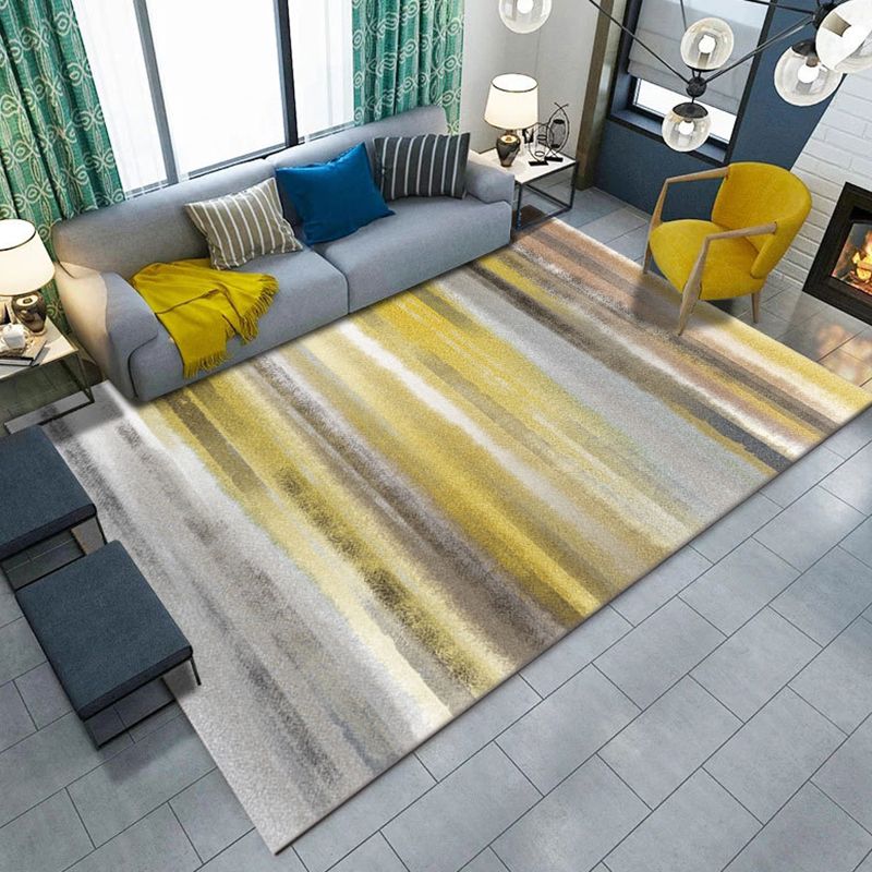 Contemporary Abstract Pattern Rug Grey and Yellow Polyester Rug Non-Slip Backing Washable Carpet for Bedroom