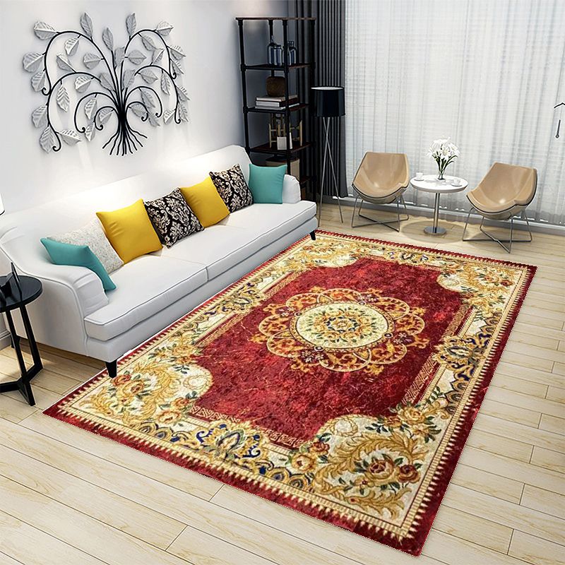 Fancy Traditional Area Carpet Medallion Pattern Polyester Rug Stain Resistant Rug for Home Decor