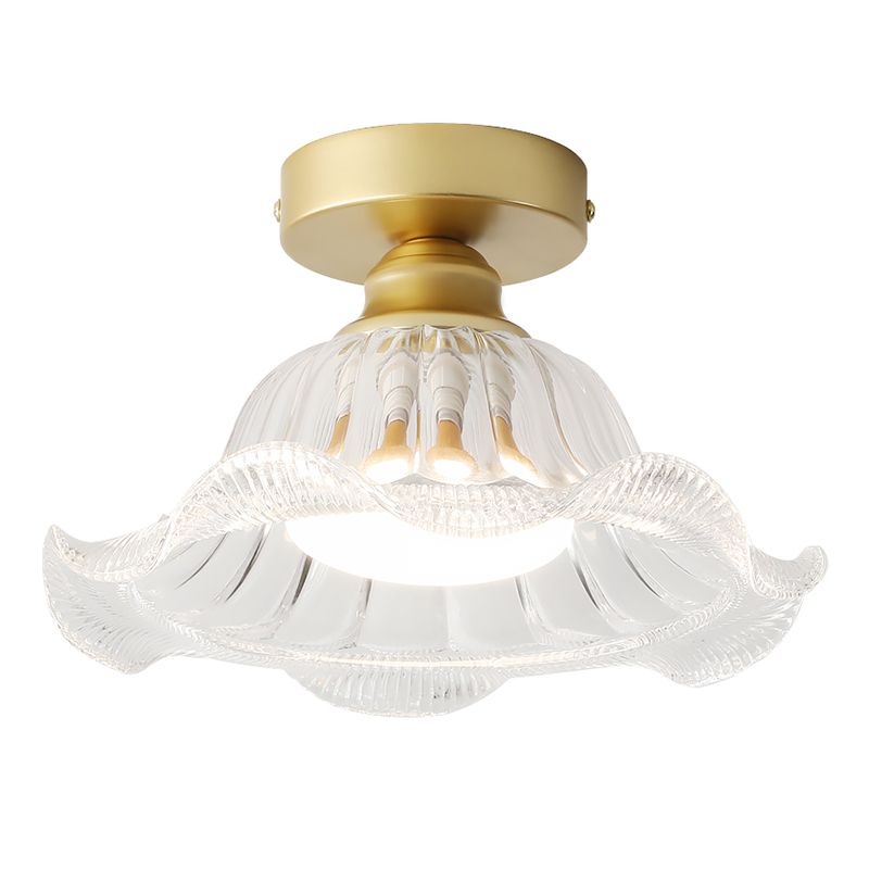 Glass Flower Ceiling Mounted Fixture Simplicity Gold Semi Flush Light