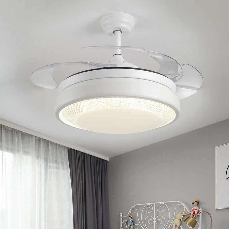 Acryl-trommelvormig plafondventilator licht Minimalisme Wit met 4-blade LED Semi Flush Mount Lighting, 42 "breed