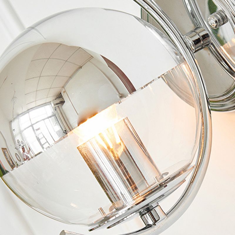 1-Light Modern Wall Lamp Silver Wall Mount Lamp with Glass Shade for Bedroom