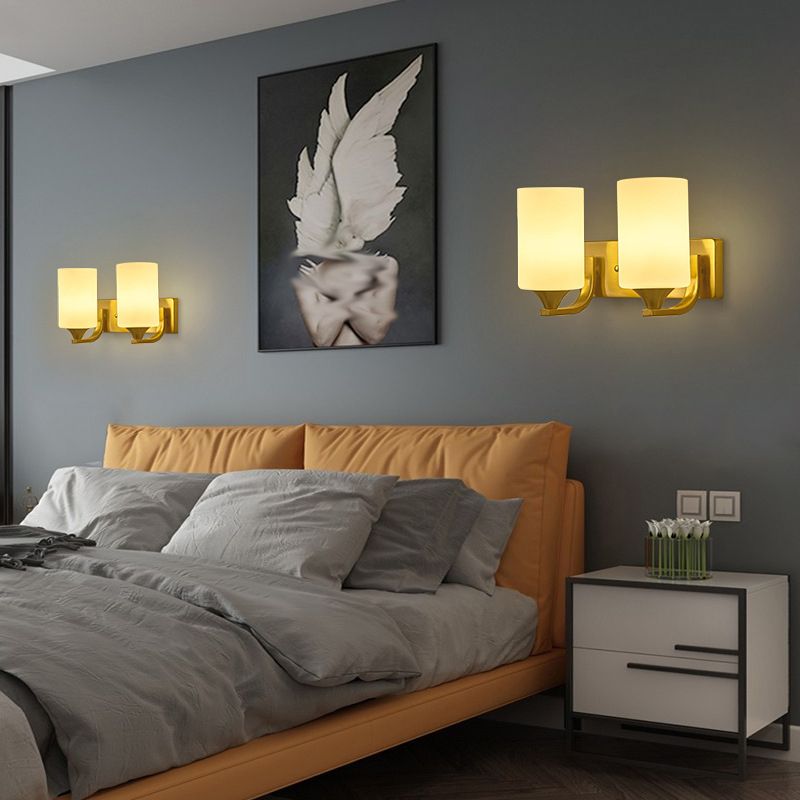 Simple Wall Sconce Cylinder Wall Light Fixture in Gold for Bedroom