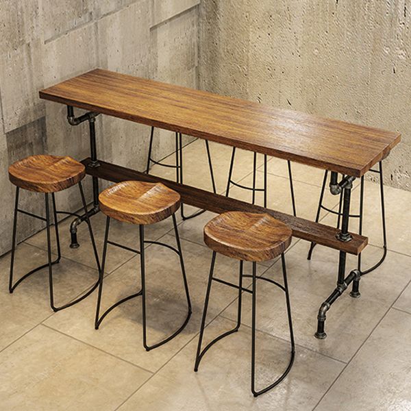 Industrial Rectangle Solid Wood Bar Table Set 1/4/7 Pieces Counter Table with High Stools