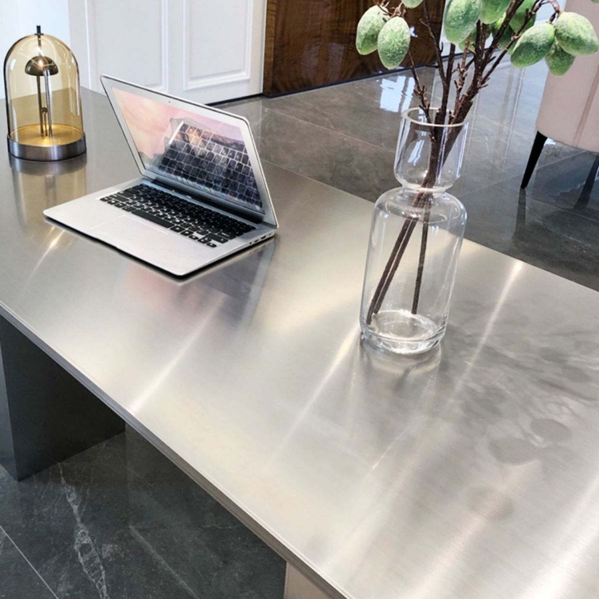 Stainless Steel Dining Table Rectangle Modern Dinner Table for Dining Room