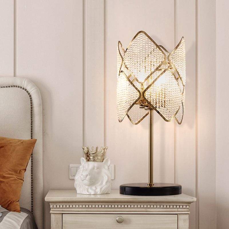 Perles de cristal clair or / chrome table légère rhombus 1 tête lampe du support de nuit contemporain pour la chambre à coucher