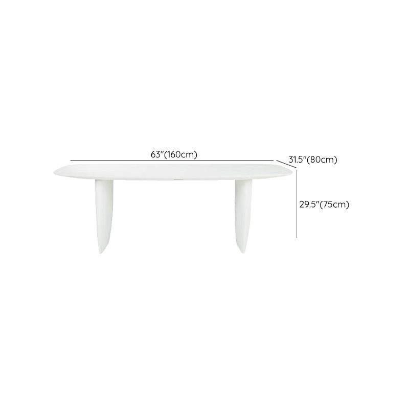 Rectangle White Indoor Dining Table Modern Dinette Table with Double Pedestal