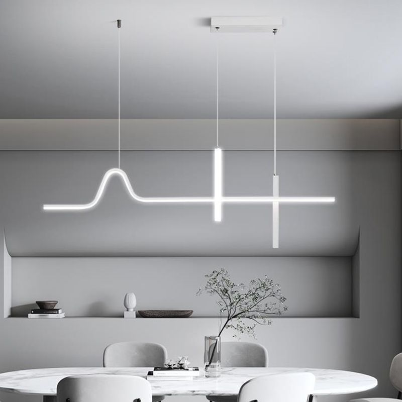 Modern White 3-Light Kitchen Island Lighting LED Ceiling Light for Bedroom