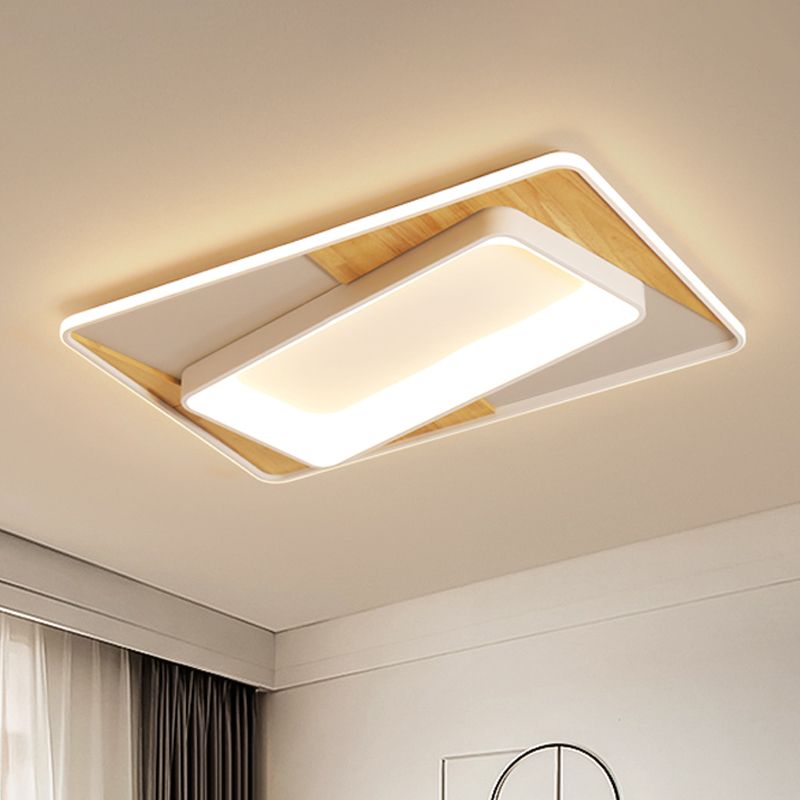 2 Tiers Splicing Acrylic Flush Light Nordic Style Wood-White LED Ceiling Mount Lamp in Warm/White Light