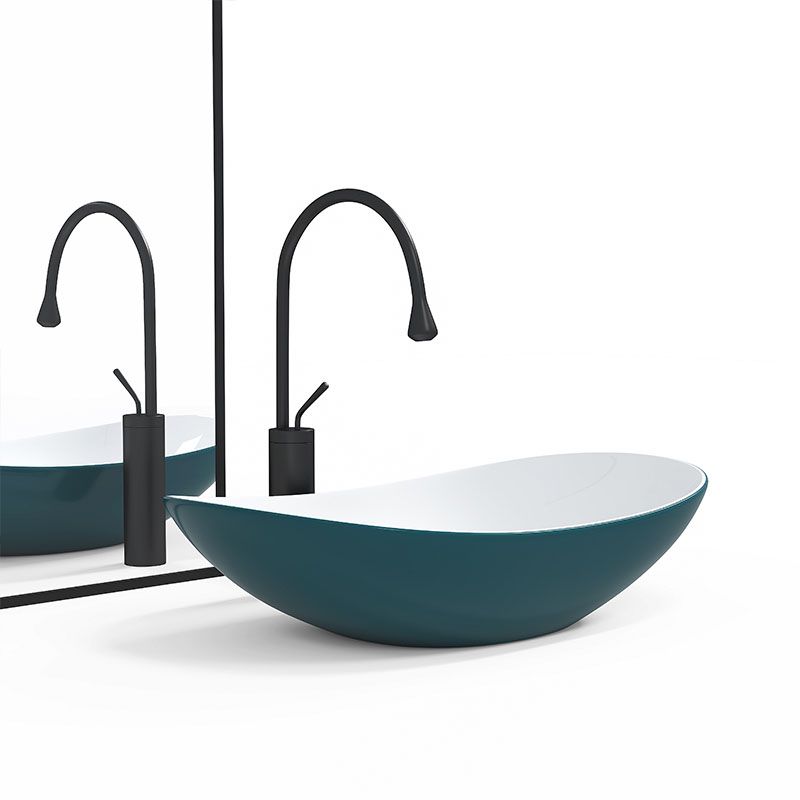 Modern Basin Sink Oval Porcelain with Pop-Up Drain Vessel Bathroom Sink