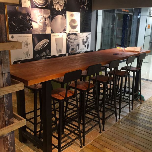 Brown Modern Style Bar Table in Solid Wood and Metal Bar Table, Only Table