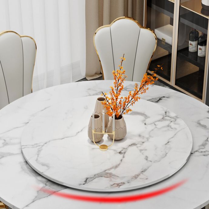 Metal Mesa de comedor redondo tradicional de lujo Mesa interior de mármol con base de pedestal