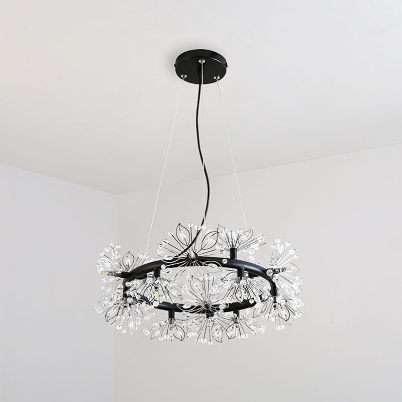 Black 18-Bulb Chandelier Lighting Modern Stylish Floral Crystal Bead Hanging Lamp Kit
