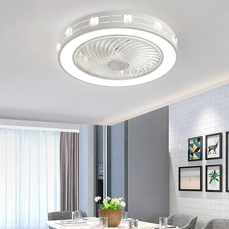 Tel-outs White Round Fan Light LED Contemporary Metal Semi Flush Soffio Light