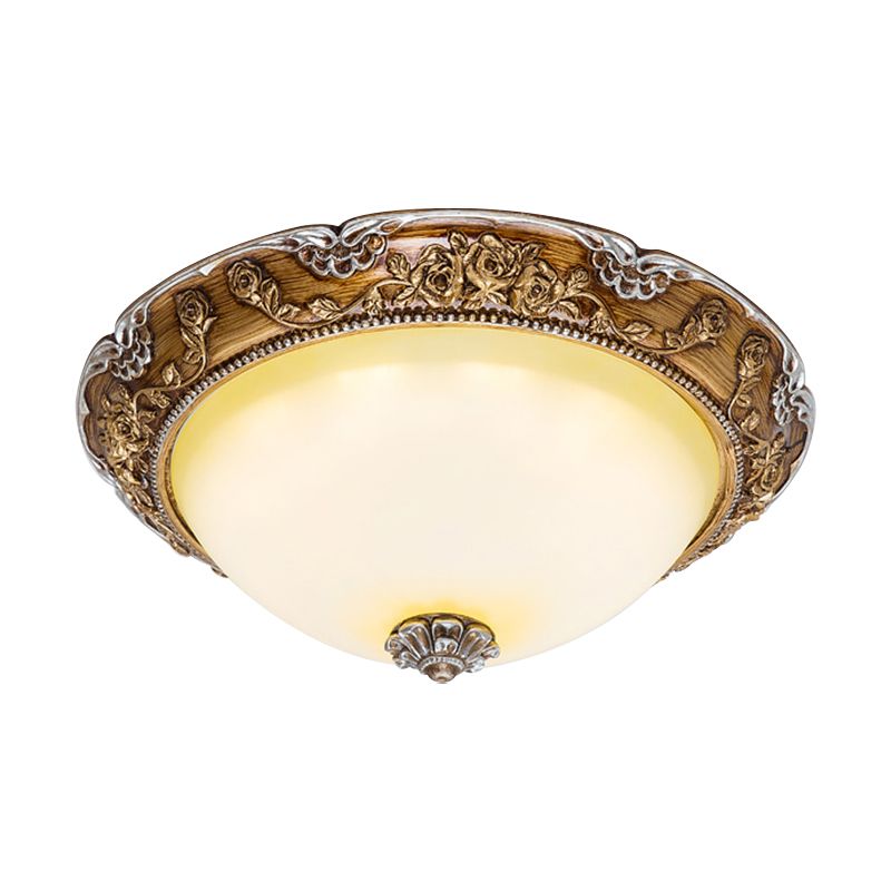 Deckenbündige Lampenfassung mit kuppelbraunem Glasschirm, traditionelle 14"/16"/19,5" W LED-Schlafzimmerleuchte in der Nähe der Decke in Braun