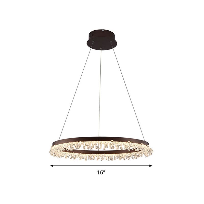 Brown Round Chandelier Light Contemporary Crystal LED Hanging Lamp in Natural Light for Bedroom, 16"/23.5"/31.5" Wide