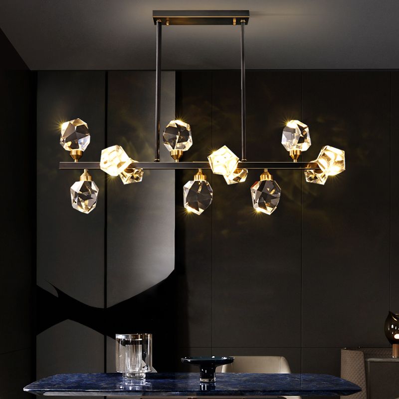 Modern Style Simple Island Pendant Geometric Shade Crystal Island Light for Restaurant