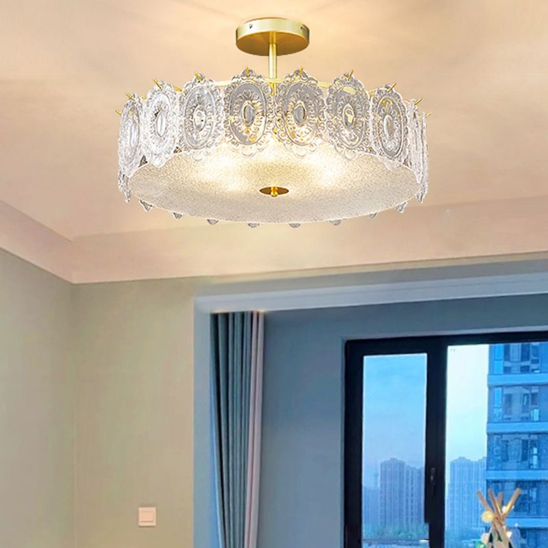 Modern Metal Flush Mount Circle Shape Ceiling Light with Glass Shade for Living Room