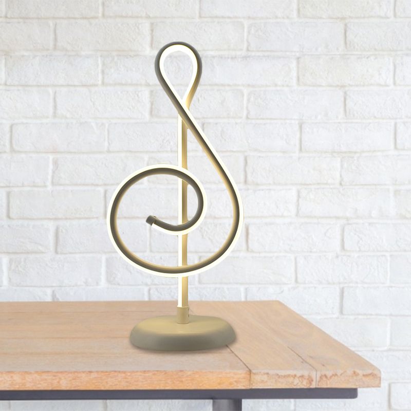 Black/White/Gold Musical Note Desk Lamp Minimalism LED Metal Night Table Lighting with Round Pedestal in Warm/White Light
