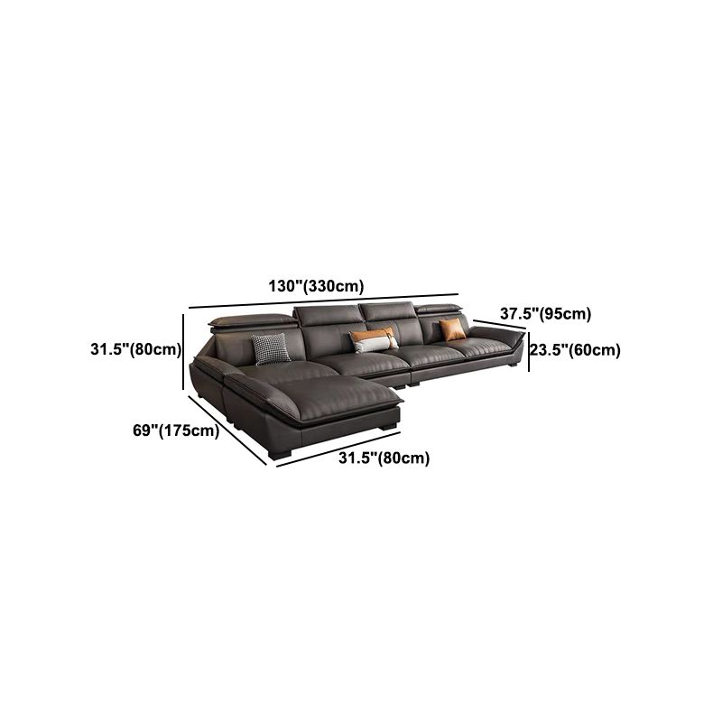 Interior Armrest with Pillow Back Sofa Grey Solid Wood Frame Leather Sofa Bed