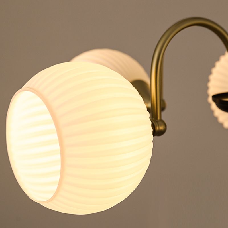 Bowl Shade Hanging Light Modern Style White Glass Chandelier for Living Room