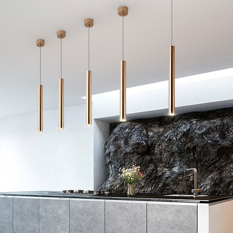 Zylindrische Deckenschein einfacher metallpoliertes Gold LED -Anhänger Beleuchtung für Bar