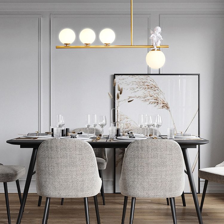 Globe Island Chandelier Lights Simplicity Milky Glass Chandelier Lighting Fixtures for Restaurant