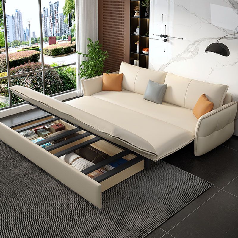 Weißes Sofa Bett Faux Leder Quadratarm Standard Bettbewegung mit Lagerung