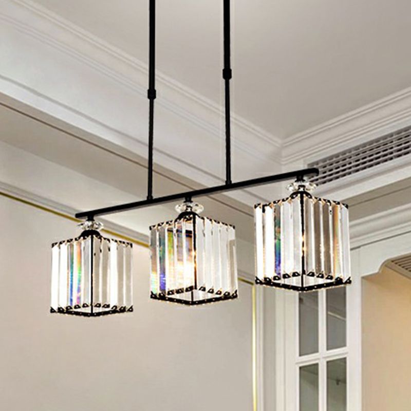 Geometrical Crystal Ceiling Chandelier Minimalist Black Hanging Light Fixture for Restaurant