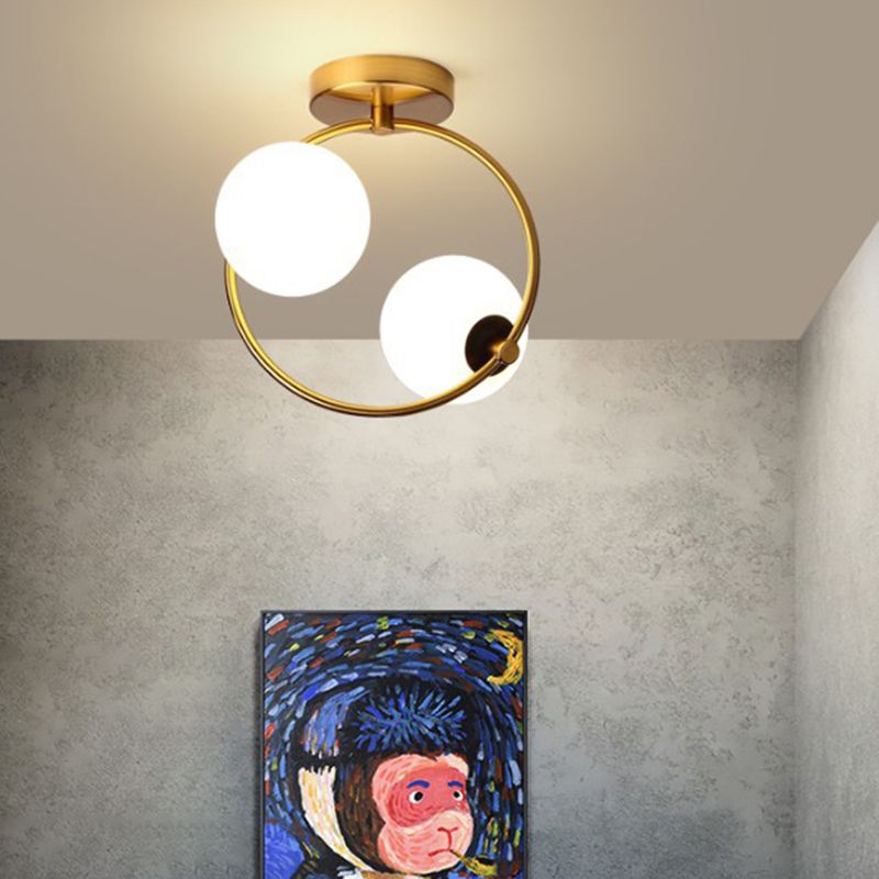 Moderno - Style Semiflush Mount Lighting White Circle Massimale Montato Fixture con vetro Shade