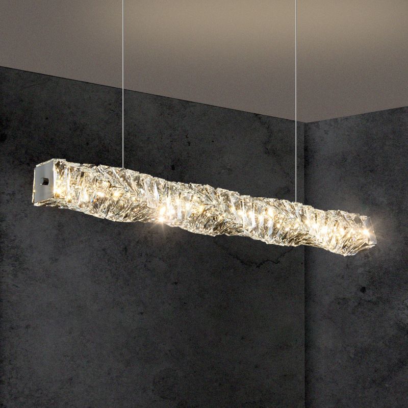 Linear Shape Crystal Island Pendants Modern Style 1 Light Island Pendant Lights in Silver