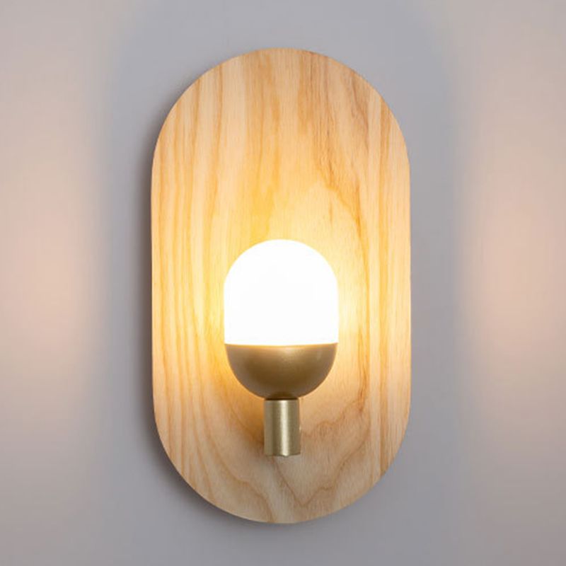 Single Modernism Beige Wall Mounted Sconce Oval Wooden Wall Light