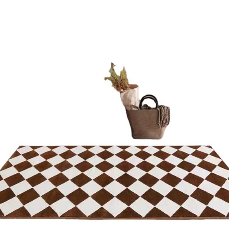 Alfombra de estampado de cuadrícula marrón oscuro alfombra simple alfombra de respaldo sin deslizamiento para sala de estar para sala de estar