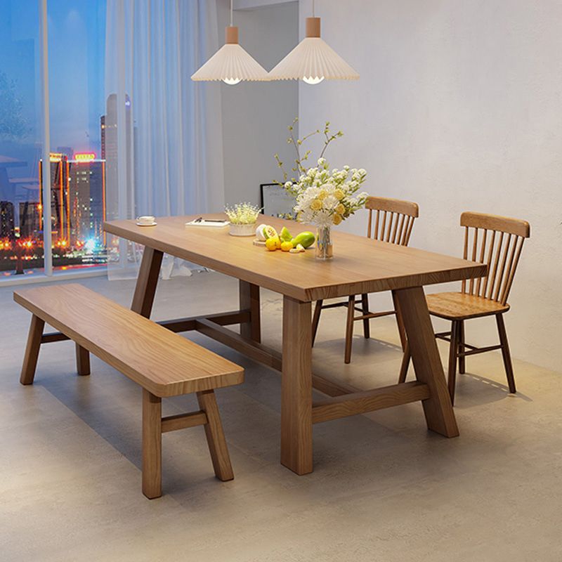 Industrial Style Dinette Table Rectangle Solid Wood Dinner Table in Brown
