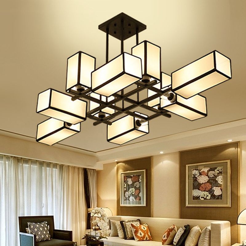 Traditional Rectangle Semi Flush Mount 8/10/12 Lights Metallic Ceiling Lighting in Black/Brass