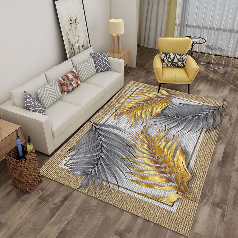 Light Gold Feather Rug Polyester Modern Rug Non-Slip Backing Rug for Home Decor