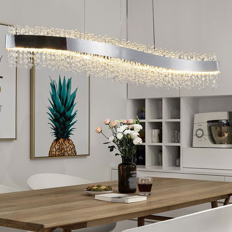 LED Dining Pendant Light Modern Simple Stainless Steel Crystal Hanging Lamp Fixture