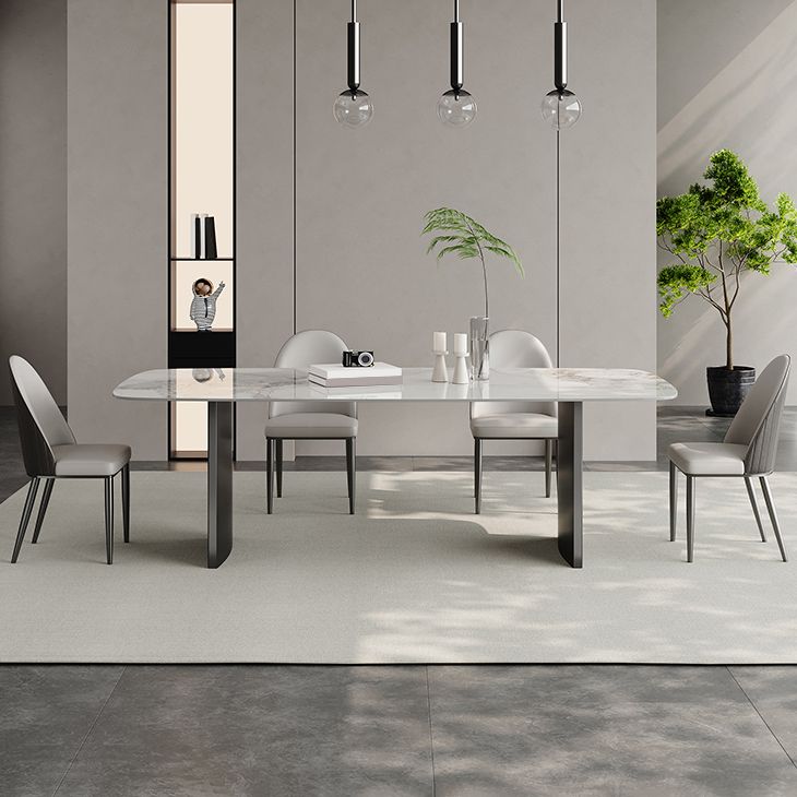 White Stone Dining Set with Padded Chairs 1/4/5/6 Pcs Modern Dinette Set