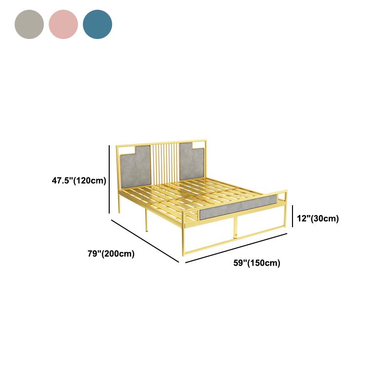 Glam Metal and Upholstered Open-Frame Bed with Headboard and Footboard