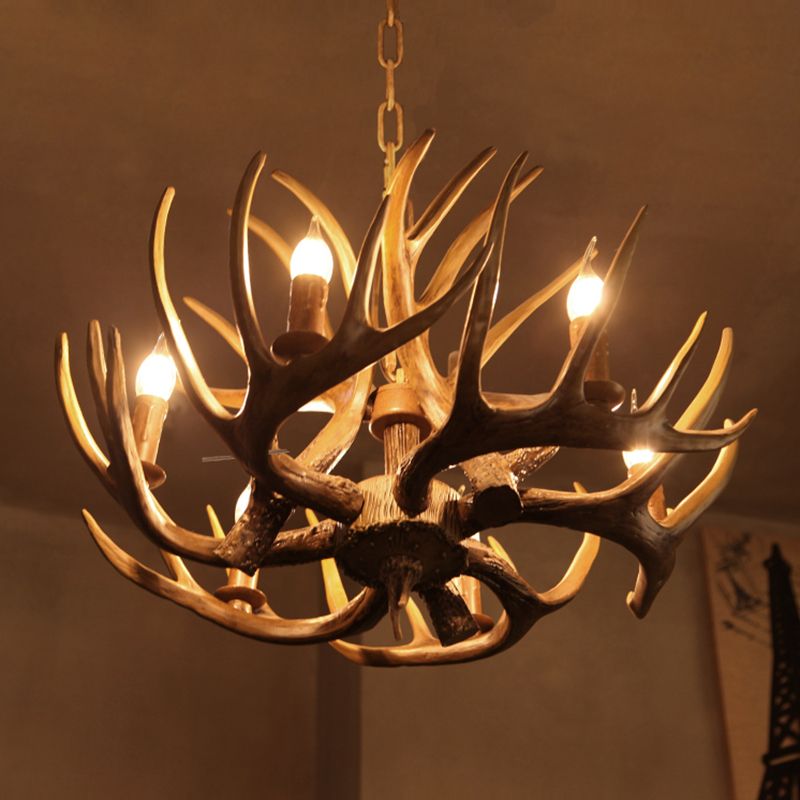 Vintage Antler Shaped Chandelier Light Fixture Resin Pendant Light for Restaurant