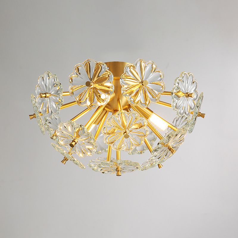 Gouden 3/5 lichten Semi Flush Mount Modern Crystal Bouquet Flushmount plafondlamp voor slaapkamer