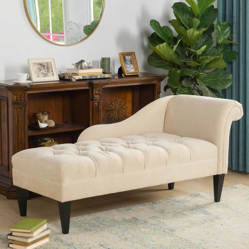 Modern Cotton Blend Upholstered Cushioned One Armed Chaise Lounge