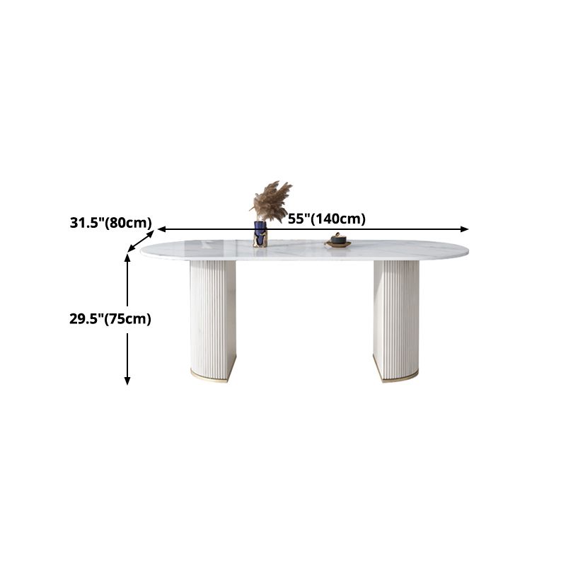 Sintered Stone Top Luxury White Table Table with Double Pedestal Base for Restaurant