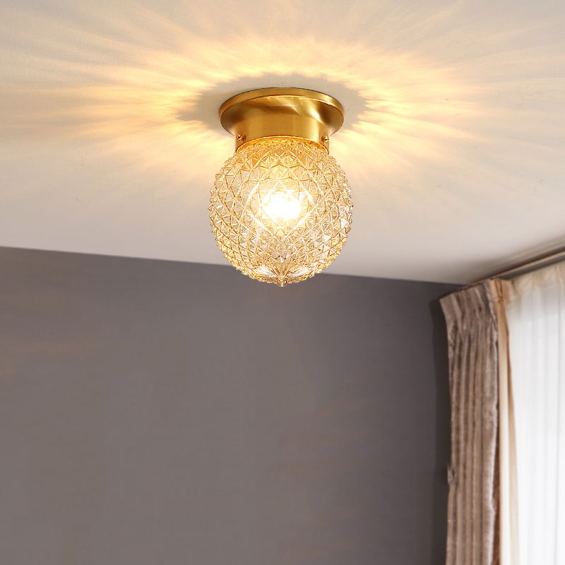 Vintage Shaded Ceiling Mount Light Fixture Glass Ceiling Light Fixture in Brass