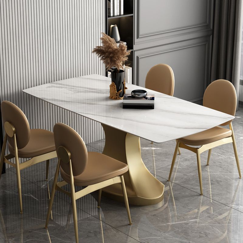 Traditional Luxury Table Metal Base Rectangle Pedestal Casual Dining Table for Home