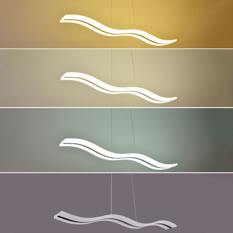 Flow Shaped Hanging Lamp Minimalist Acrylic Dining Room LED Island Light in White