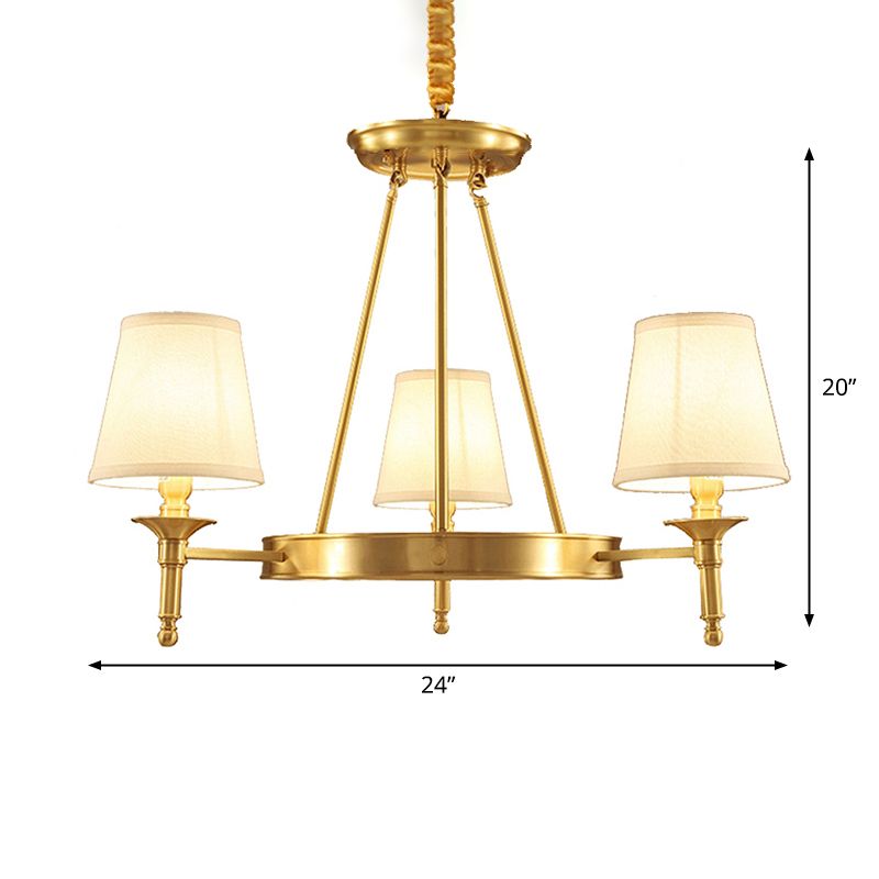 Kegel schaduw woonkamer hanglamp traditionele stof 3/6/8 kops gouden kroonluchter lamp