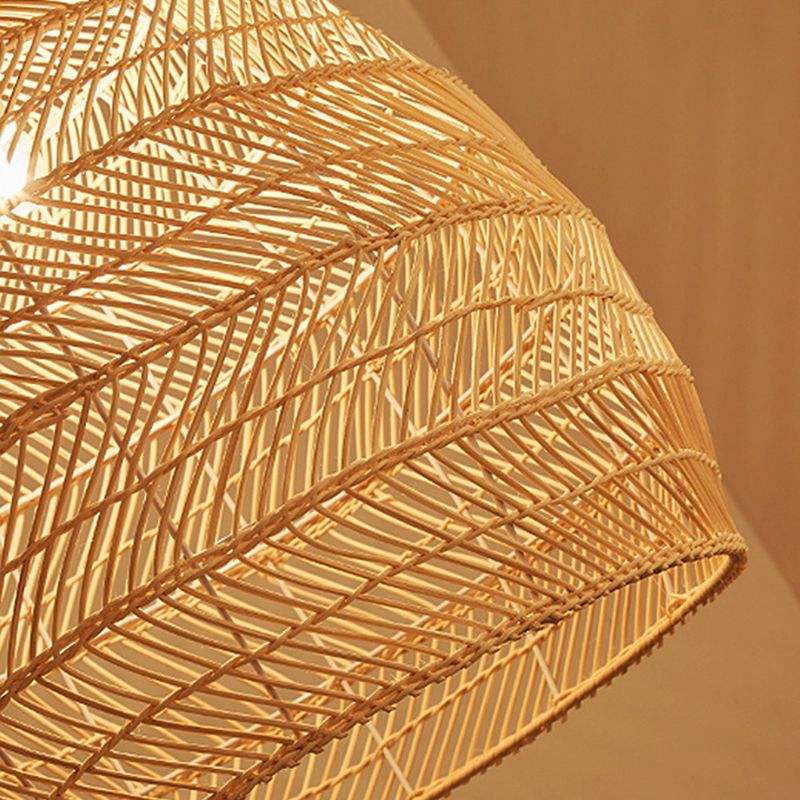 Japanische Hanglampen-Kit 1-Licht Beige Rattan Down Lighting Anhänger für den Untersuchungsraum