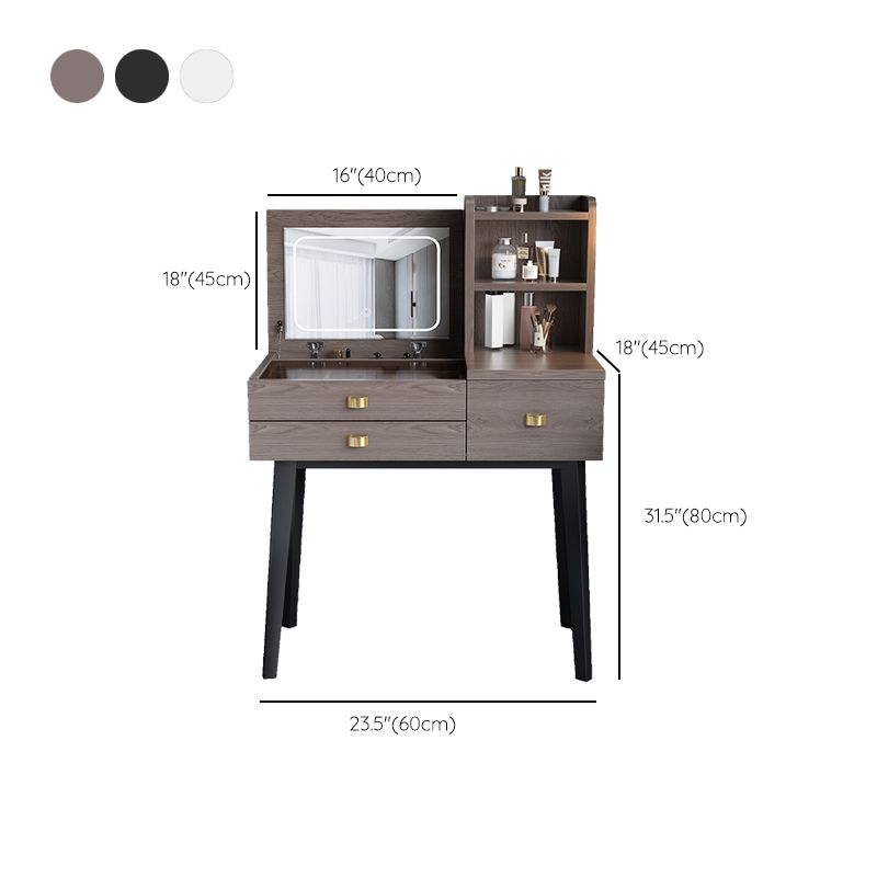 Flip-Top Vanity Table 3-Drawer Stool Vanity Set with Storage Shelves